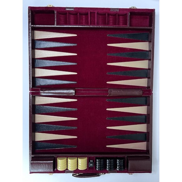 Vintage Pierre Cardin Backgammon Set Velour Attaché Case 1970s w/ Cups Manual - Picture 8 of 13